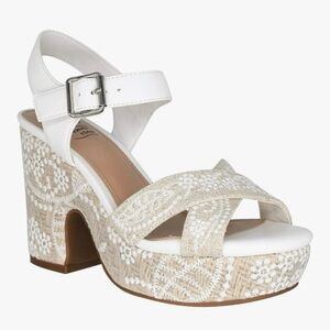 Impo White Cream Platform Sandals with Lace Design